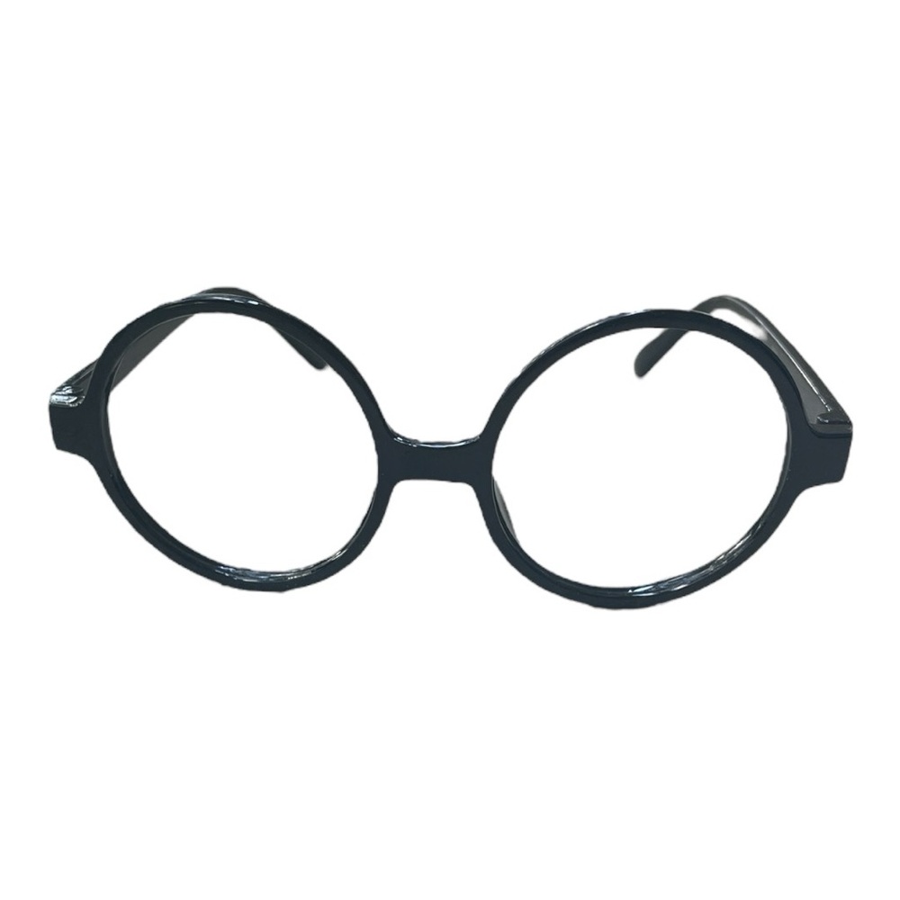 Retro black frame round sunglasses with no lenses. Perfect for a Halloween